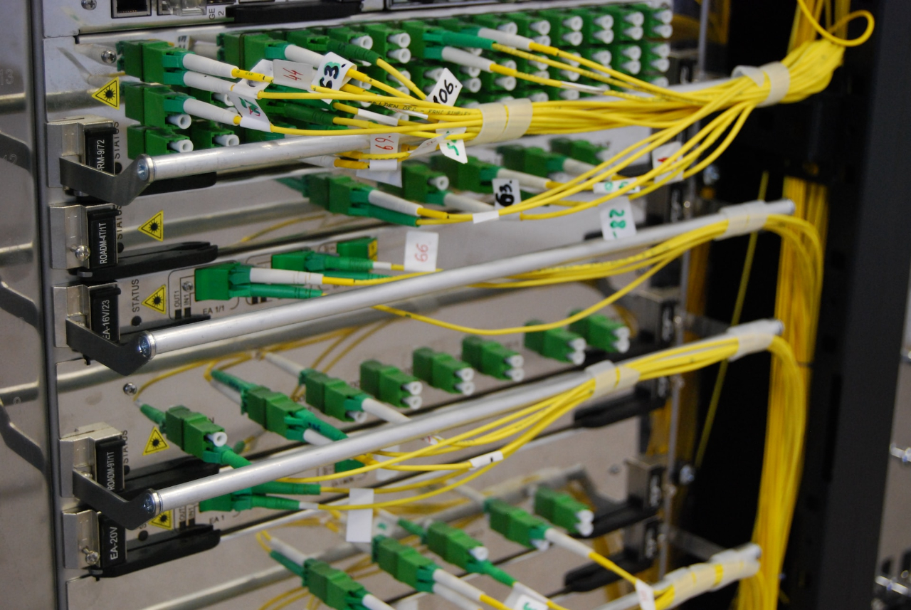 Optic-fiber telecommunication equipment in rack | Data Center Business